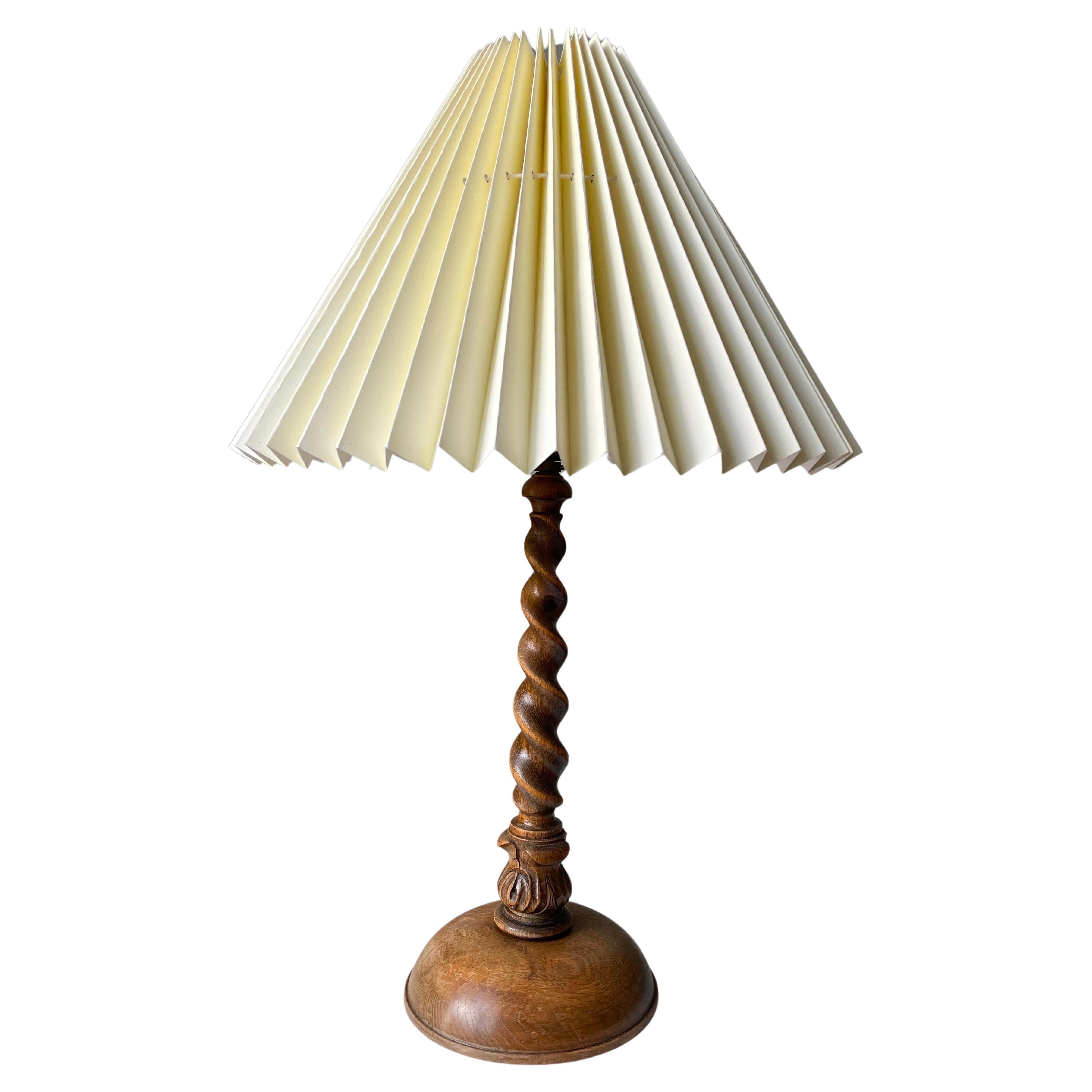 Tall Vintage Swirling Wooden Table Lamp, 1960s For Sale