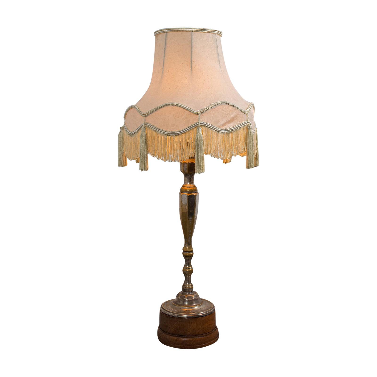Tall Vintage Table Lamp, English, Walnut, Silver Plate, Side Light, circa 1930
