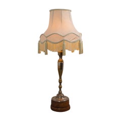 Tall Antique Table Lamp, English, Walnut, Silver Plate, Side Light, circa 1930