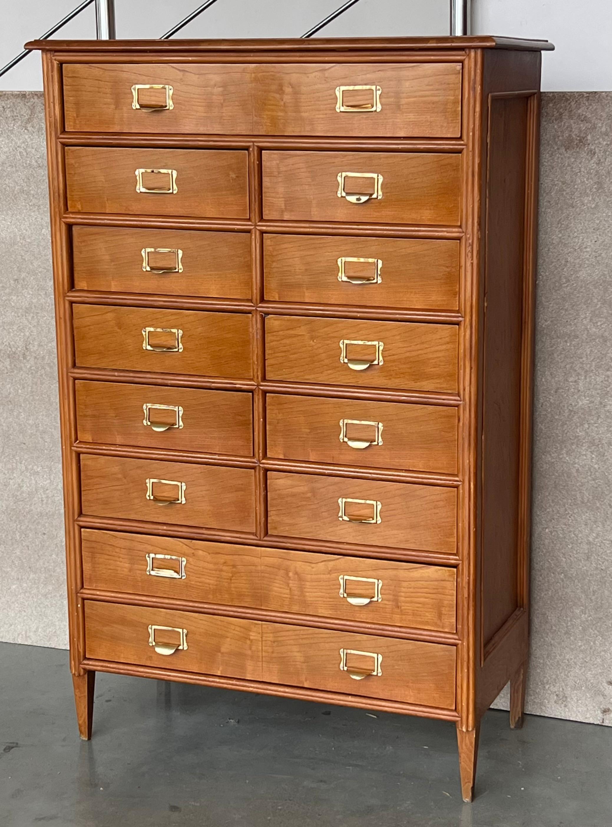 Modern Tall Vintage Tall Teak Wood Campaign Highboy Chest in Style of Bernhardt For Sale