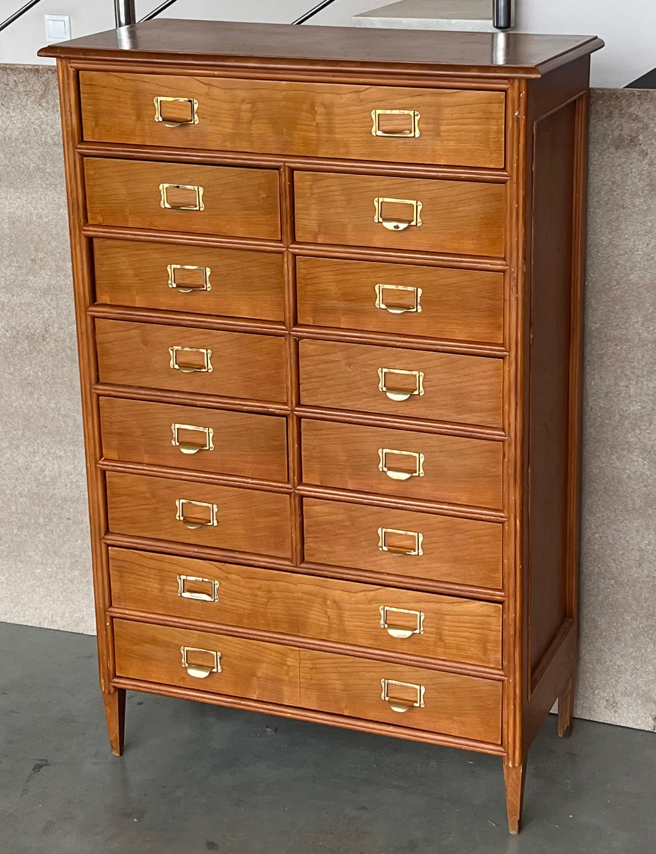Tall Vintage Tall Teak Wood Campaign Highboy Chest in Style of Bernhardt In Good Condition For Sale In Miami, FL