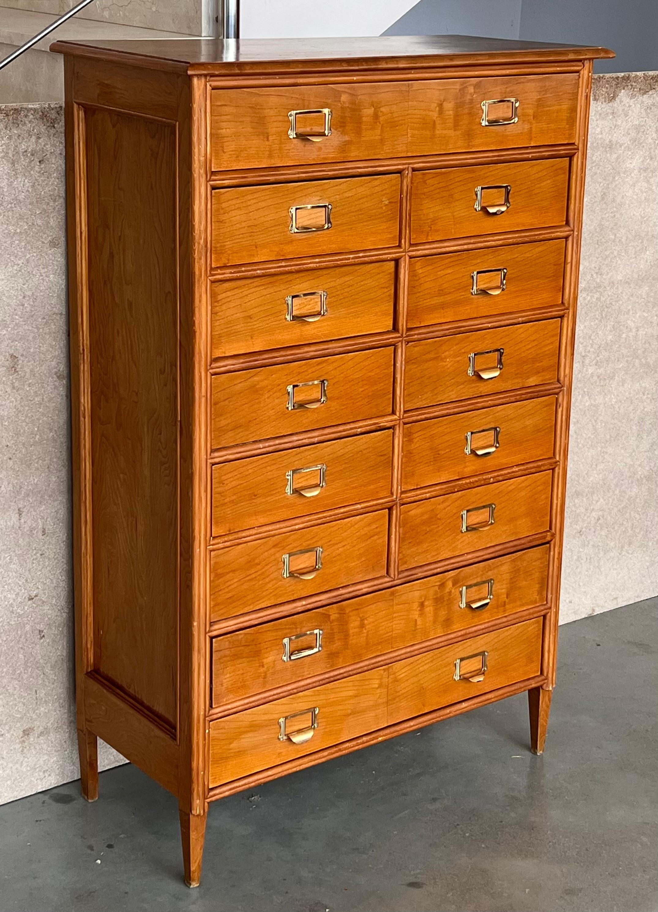 20th Century Tall Vintage Tall Teak Wood Campaign Highboy Chest in Style of Bernhardt For Sale