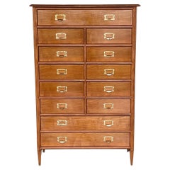 Tall Vintage Tall Teak Wood Campaign Highboy Chest in Style of Bernhardt