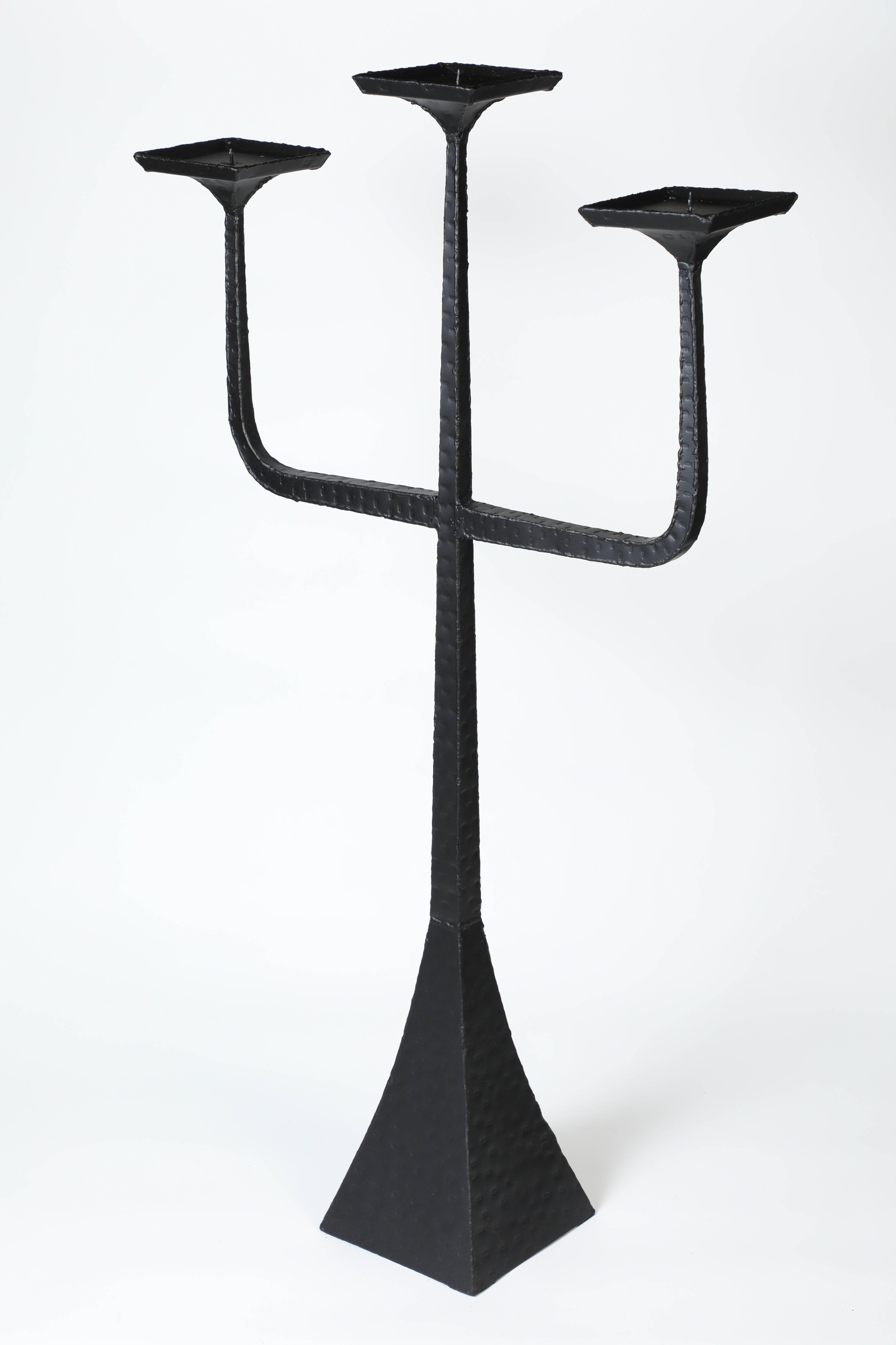 Tall Vintage Three-Arm Iron Candelabra Stand 3