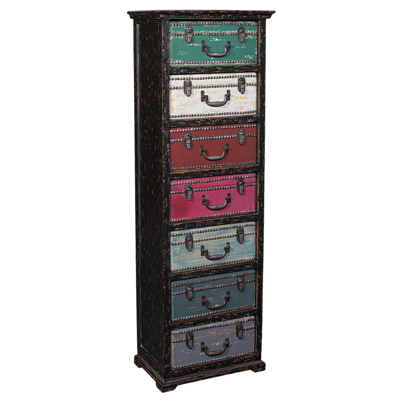 Tall Vintage Trunk Stand, English, Hand-Painted Pine, Suitcase Chest of Drawers For Sale