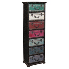Tall Retro Trunk Stand, English, Hand-Painted Pine, Suitcase Chest of Drawers