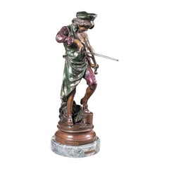 Grande statue vintage de violoniste, continentale, bronze, figure masculine, d'après Gaudez