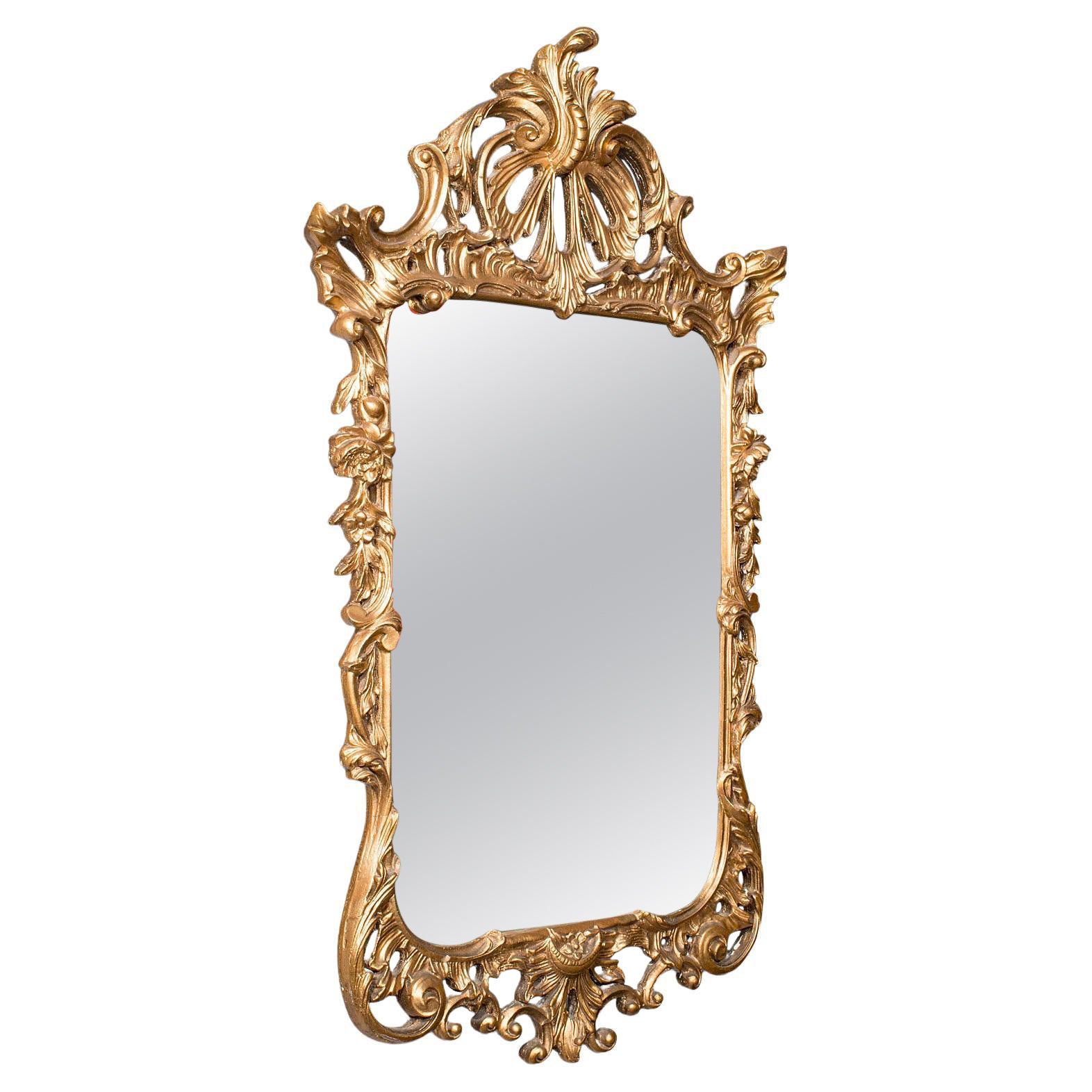 Grand miroir mural vintage anglais, doré, décoratif, néo-renaissance, vers 1960