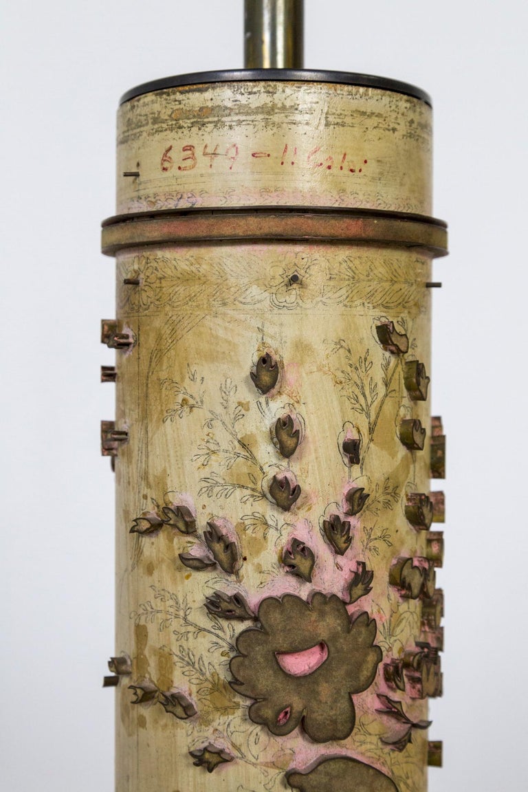 Tall Vintage Wallpaper Printing Roller as Table Lamp For Sale at 1stDibs