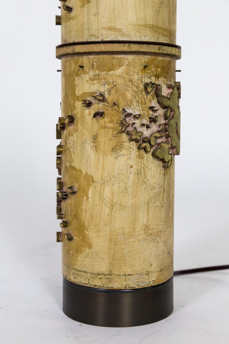 Tall Vintage Wallpaper Printing Roller as Table Lamp For Sale at 1stDibs