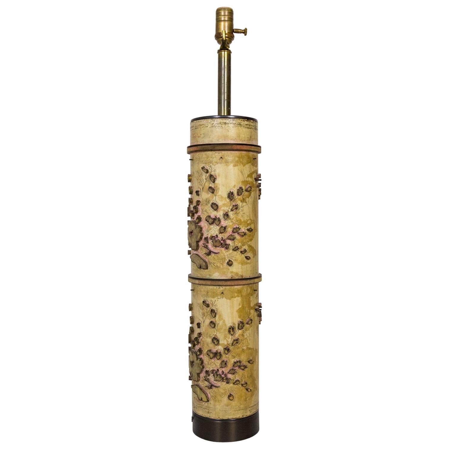 Tall Vintage Wallpaper Printing Roller as Table Lamp For Sale