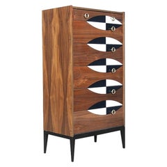 Tall Vintage Walnut Cabinet with Pattern, 1960s