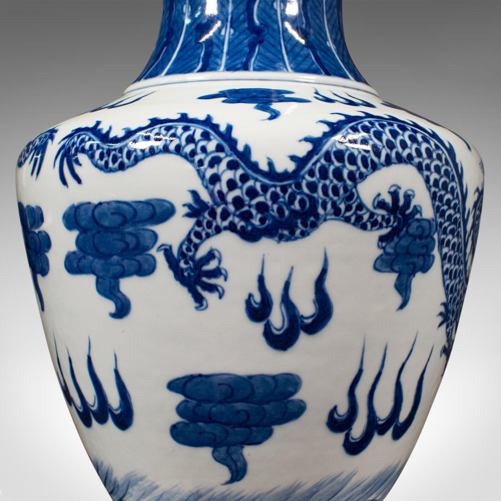 Tall Vintage White & Blue Vase, Chinese, Ceramic, Decorative, Flower, Art Deco For Sale 6