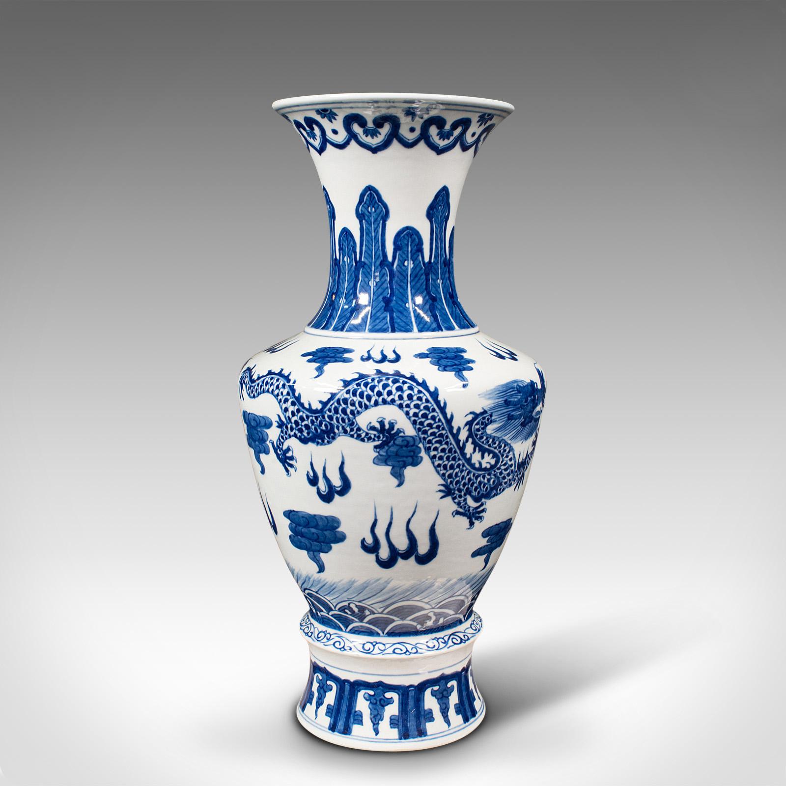 20th Century Tall Vintage White & Blue Vase, Chinese, Ceramic, Decorative, Flower, Art Deco For Sale