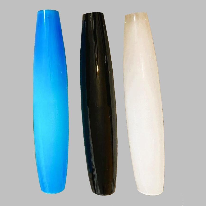 Blown Glass Tall Vistosi Murano White and Blue Glass Pendants by Alessandro Pianon, 1960's For Sale