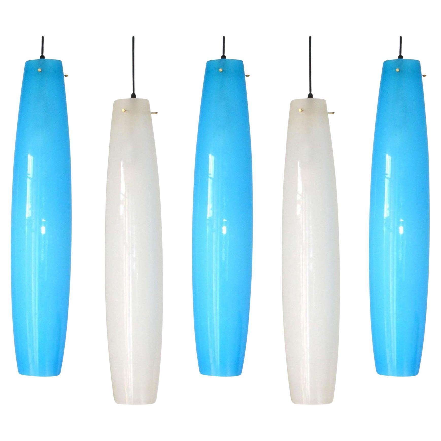 Große Vistosi Murano-Anhänger aus weißem und blauem Glas von Alessandro Pianon, 1960er Jahre