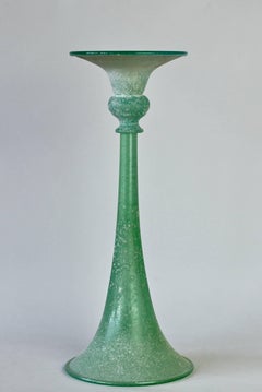 Tall Green 'A Scavo' Murano Glass Fluted Vase Attributed to Seguso Vetri d'Arte