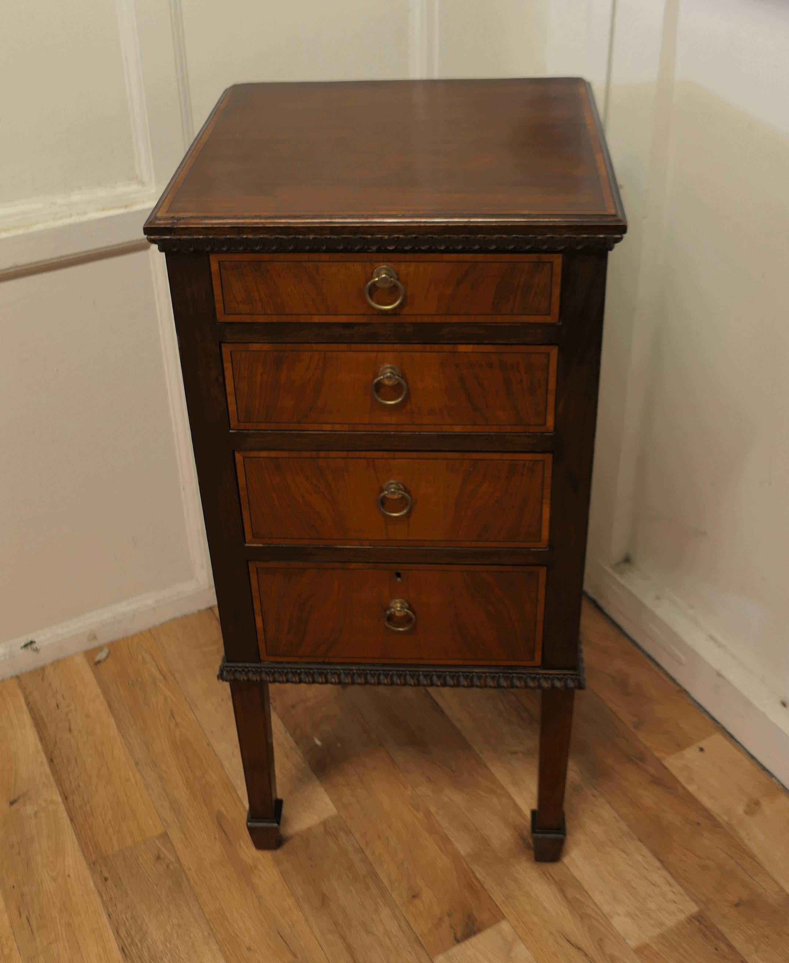 Adam Style Tall Walnut and Satinwood Chest of Drawers