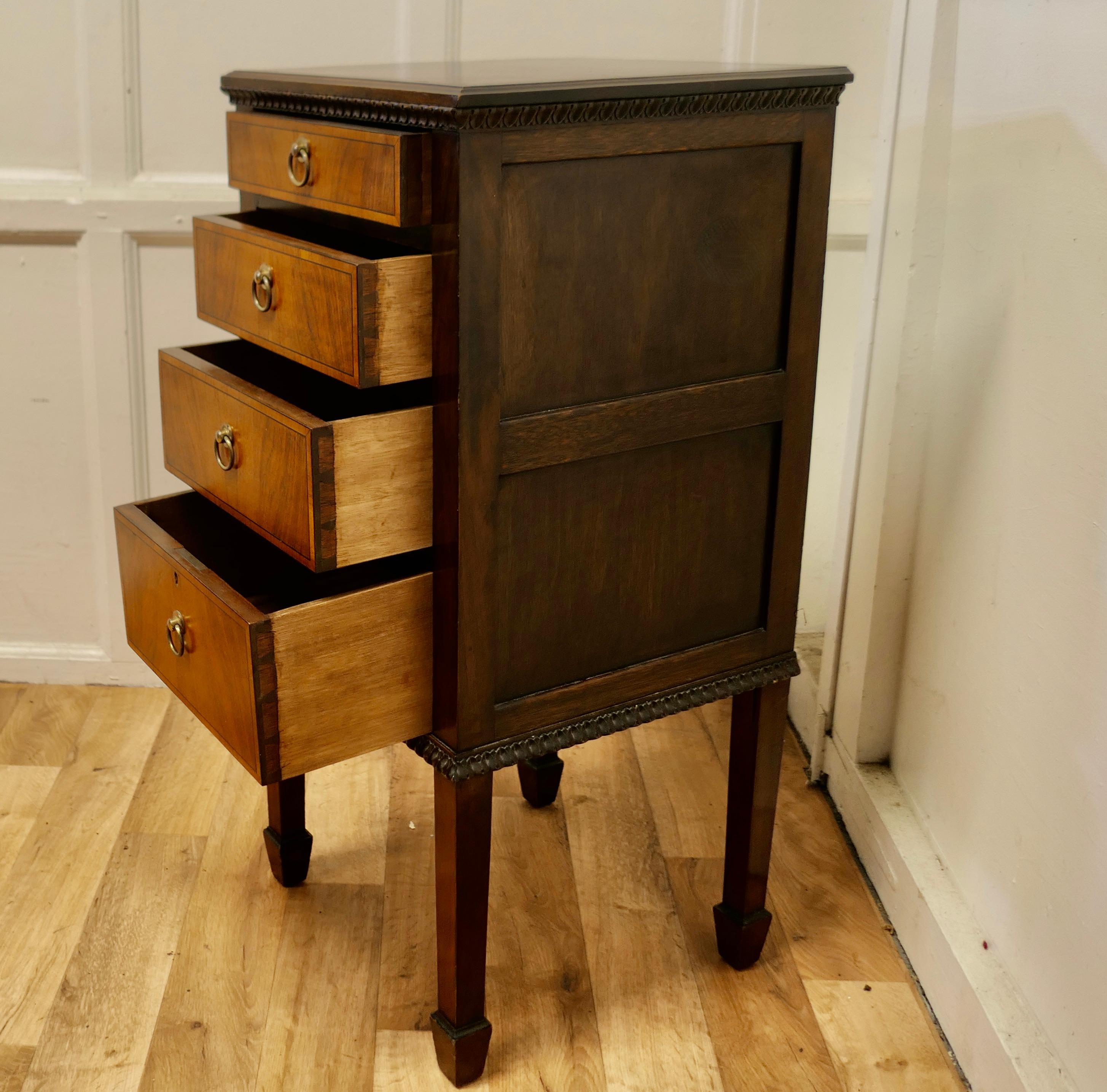 Tall Walnut and Satinwood Chest of Drawers 1