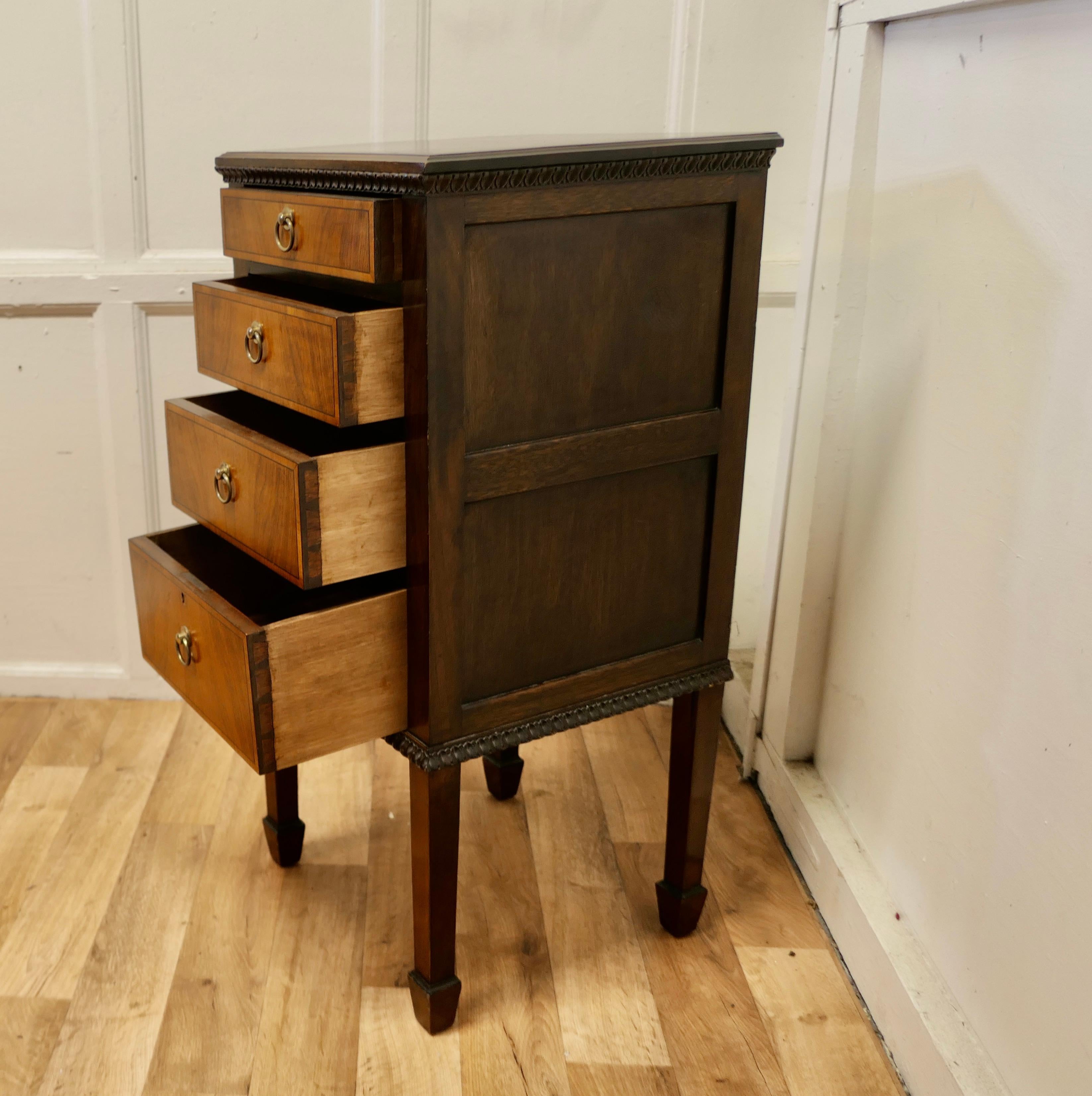 Tall Walnut and Satinwood Chest of Drawers 2