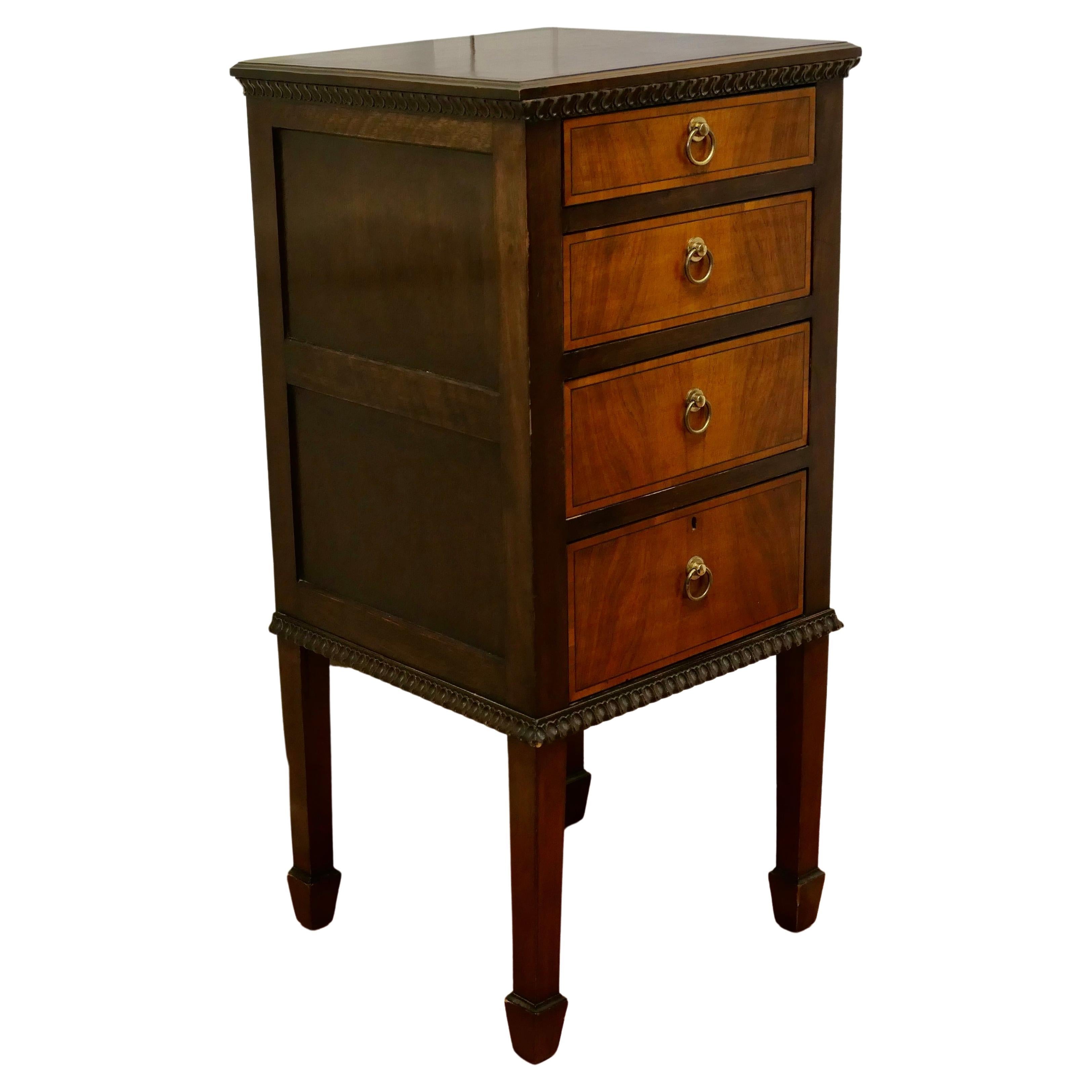 Tall Walnut and Satinwood Chest of Drawers