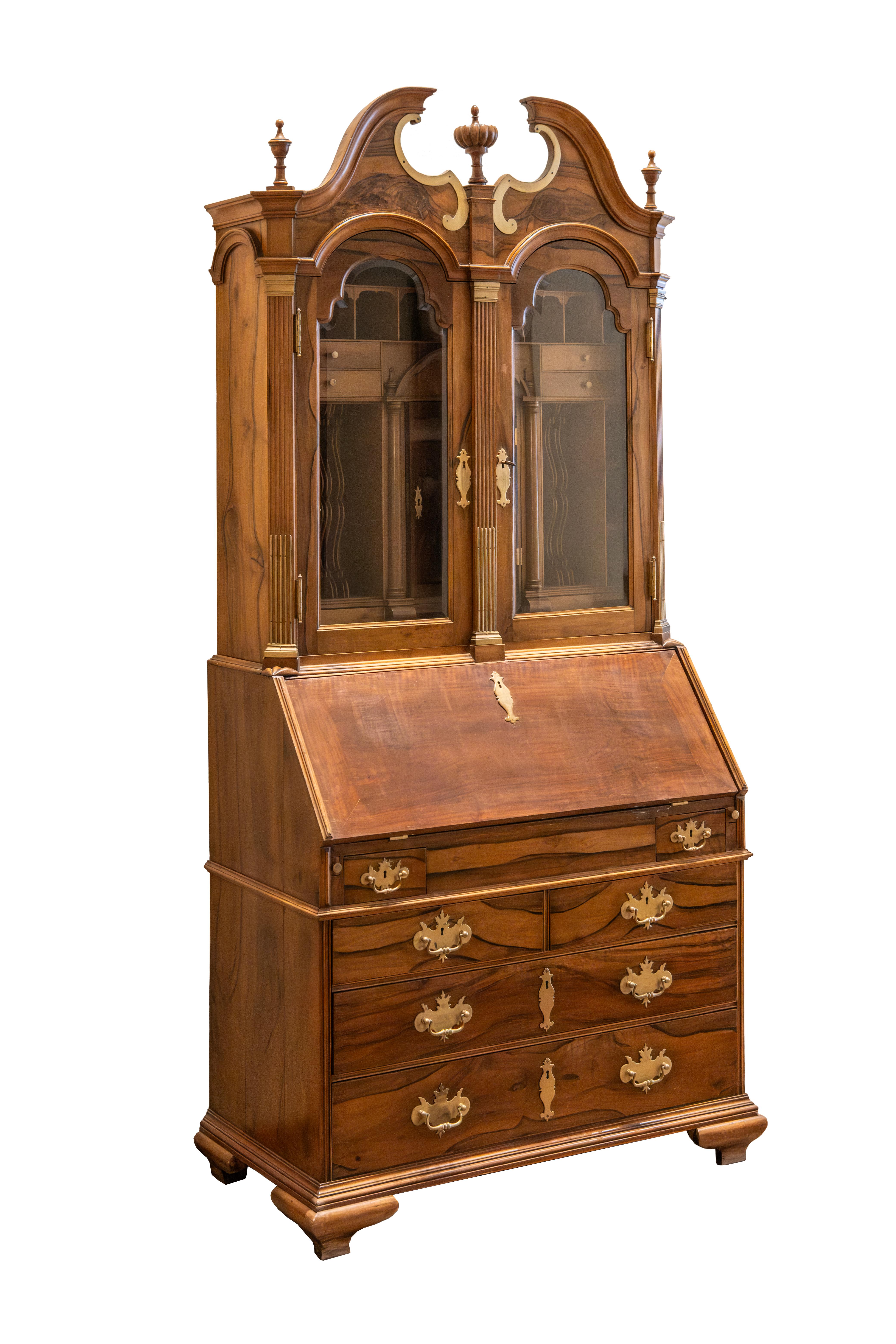 Baroque Tall Walnut Cabinet with a Bureau Desk Compartment For Sale