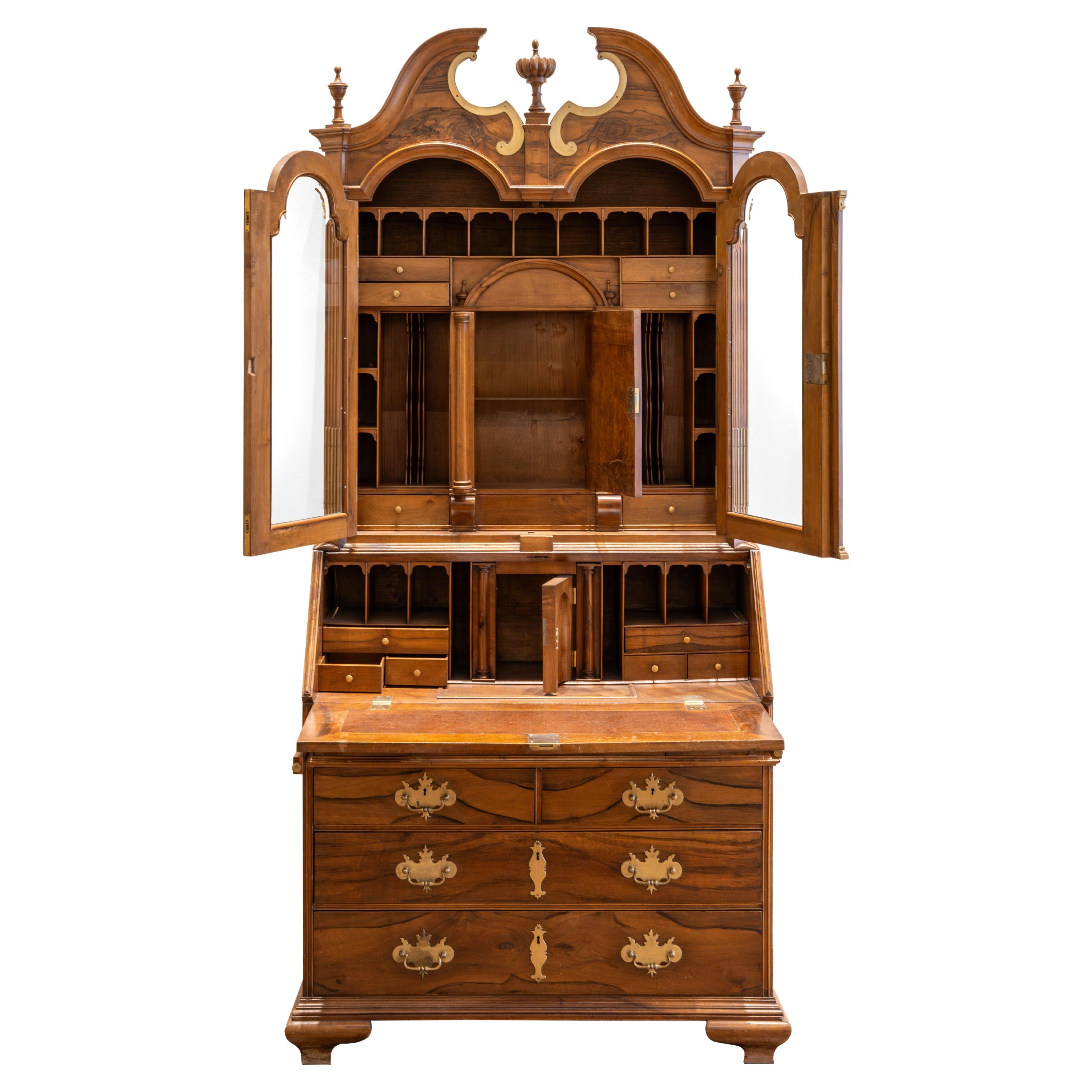 Tall Walnut Cabinet with a Bureau Desk Compartment For Sale