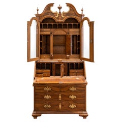 Antique Tall Walnut Cabinet with a Bureau Desk Compartment