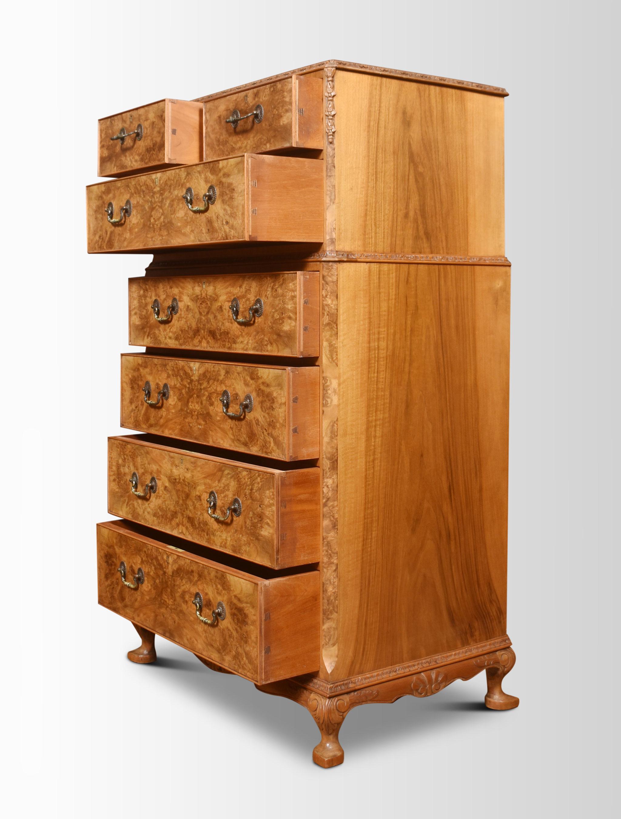 20th Century Tall Walnut Chest of Drawers