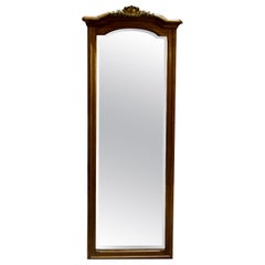 Tall Walnut Framed Pier Mirror with Ormolu Mount and Bevelled Glass