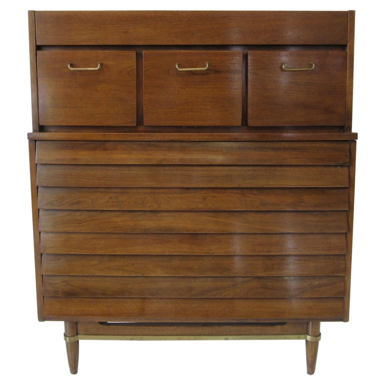 Tall Walnut Gentleman's Chest by American of Martinsville at 1stdibs