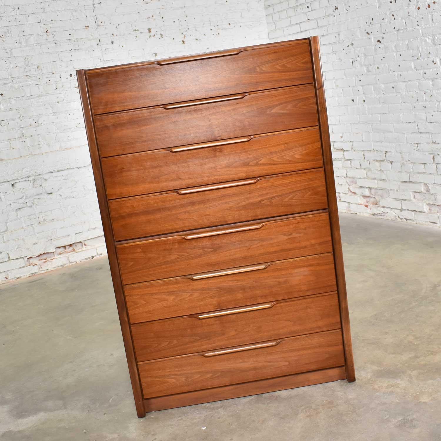 Tall Walnut Scandinavian Modern Style Chest of Drawers by Barzilay Furniture Mfg 1