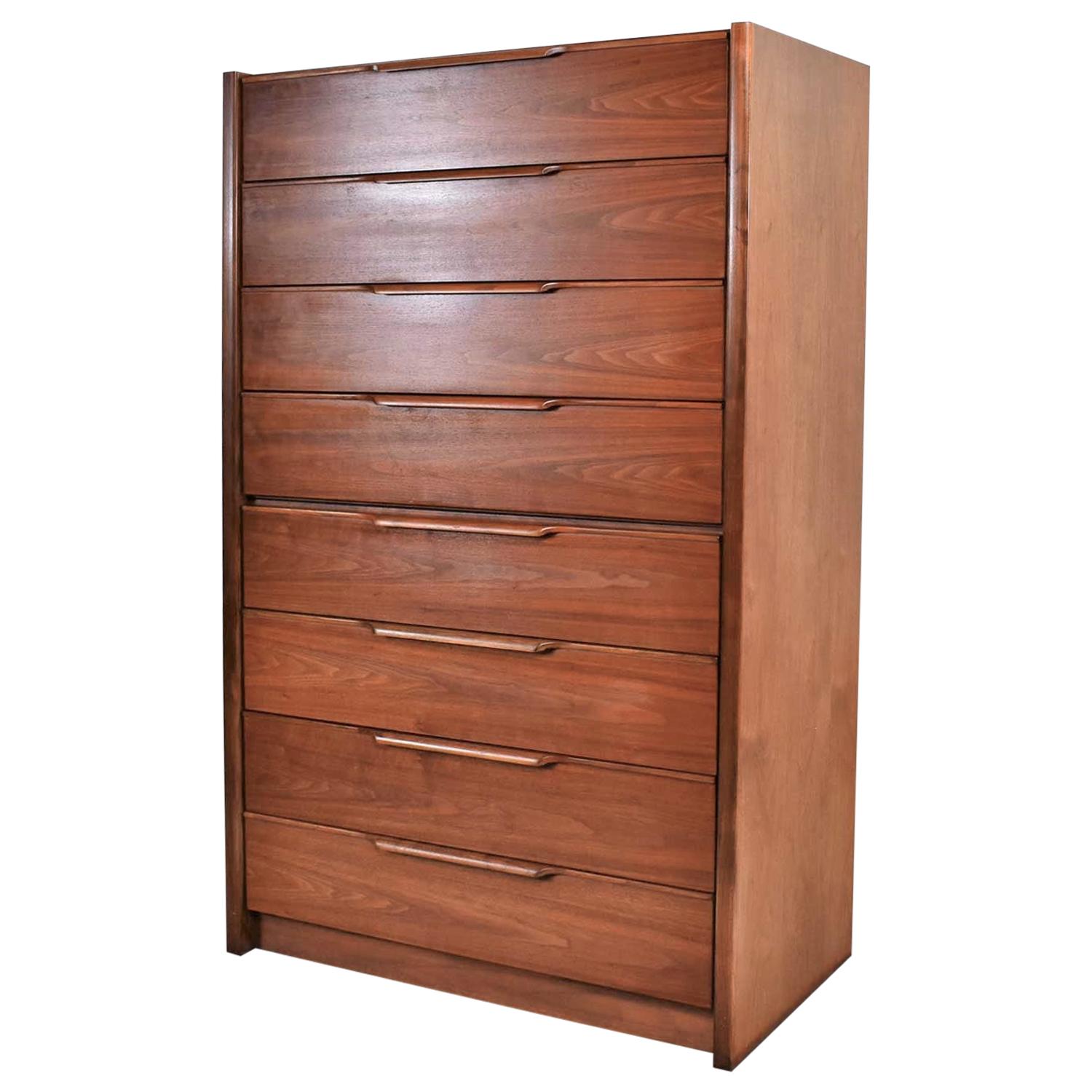 Tall Walnut Scandinavian Modern Style Chest of Drawers by Barzilay Furniture Mfg