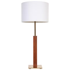 Tall Walter Von Nessen, Nessen Studios Brass Inlaid Walnut "Tower" Table Lamp