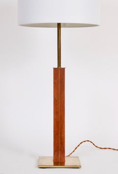 Tall Walter Von Nessen, Nessen Studios Brass & Inlaid Walnut "Tower" Table Lamp