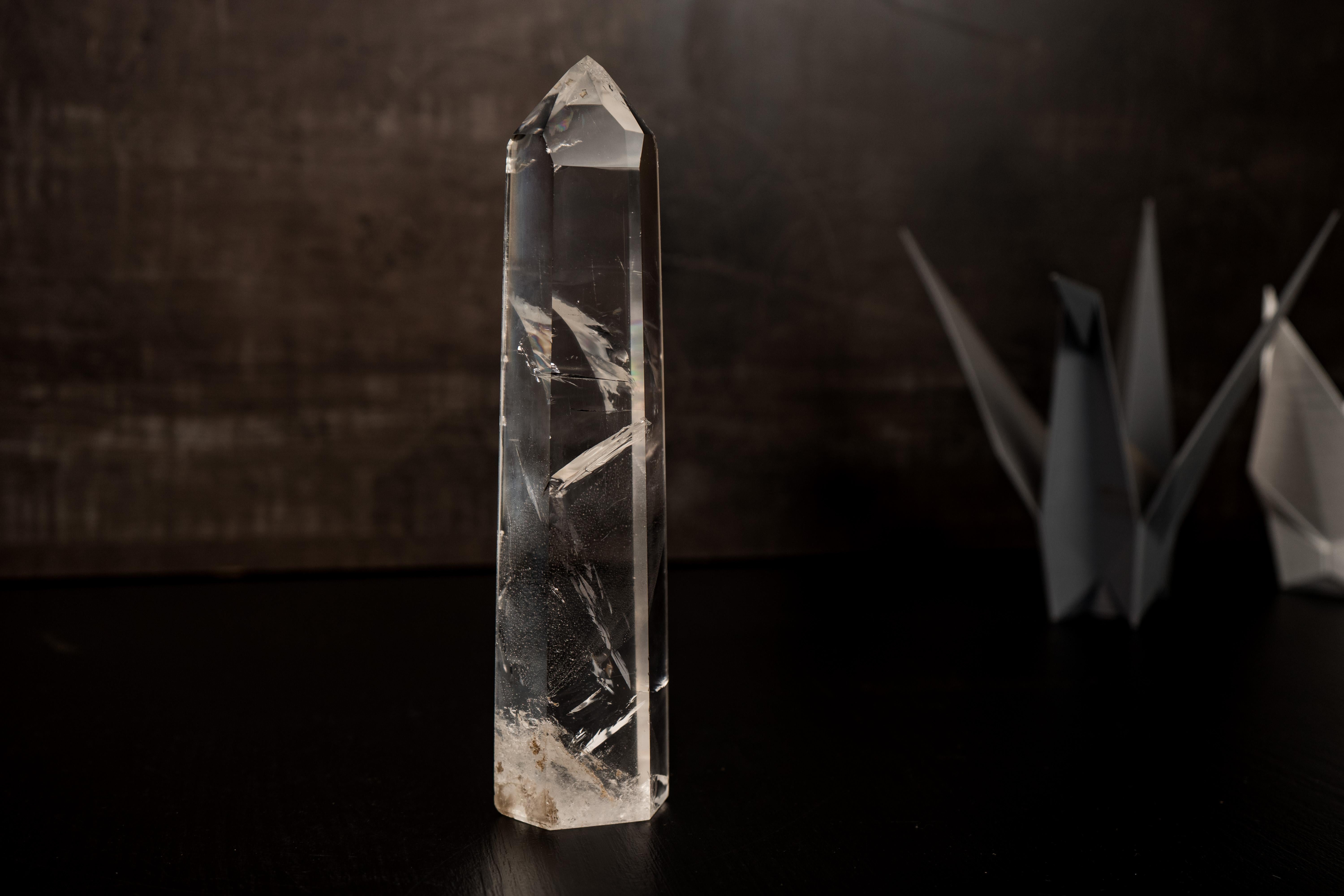 Contemporary Tall Water-Clear Lemurian Quartz Obelisk Point from Diamantina For Sale