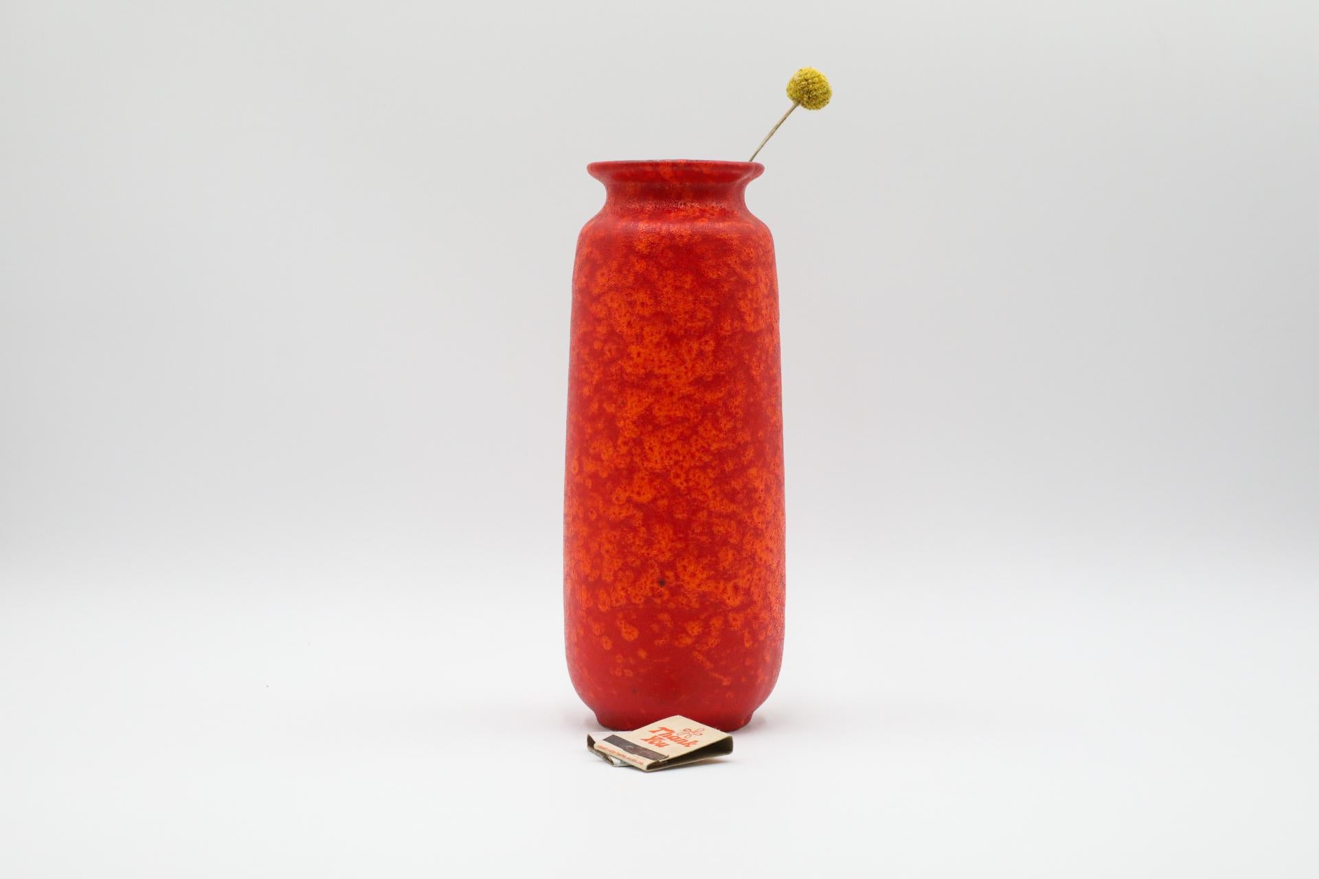 Tall West German Orange Lava Glazed Ceramic Vase In Good Condition For Sale In Los Angeles, CA