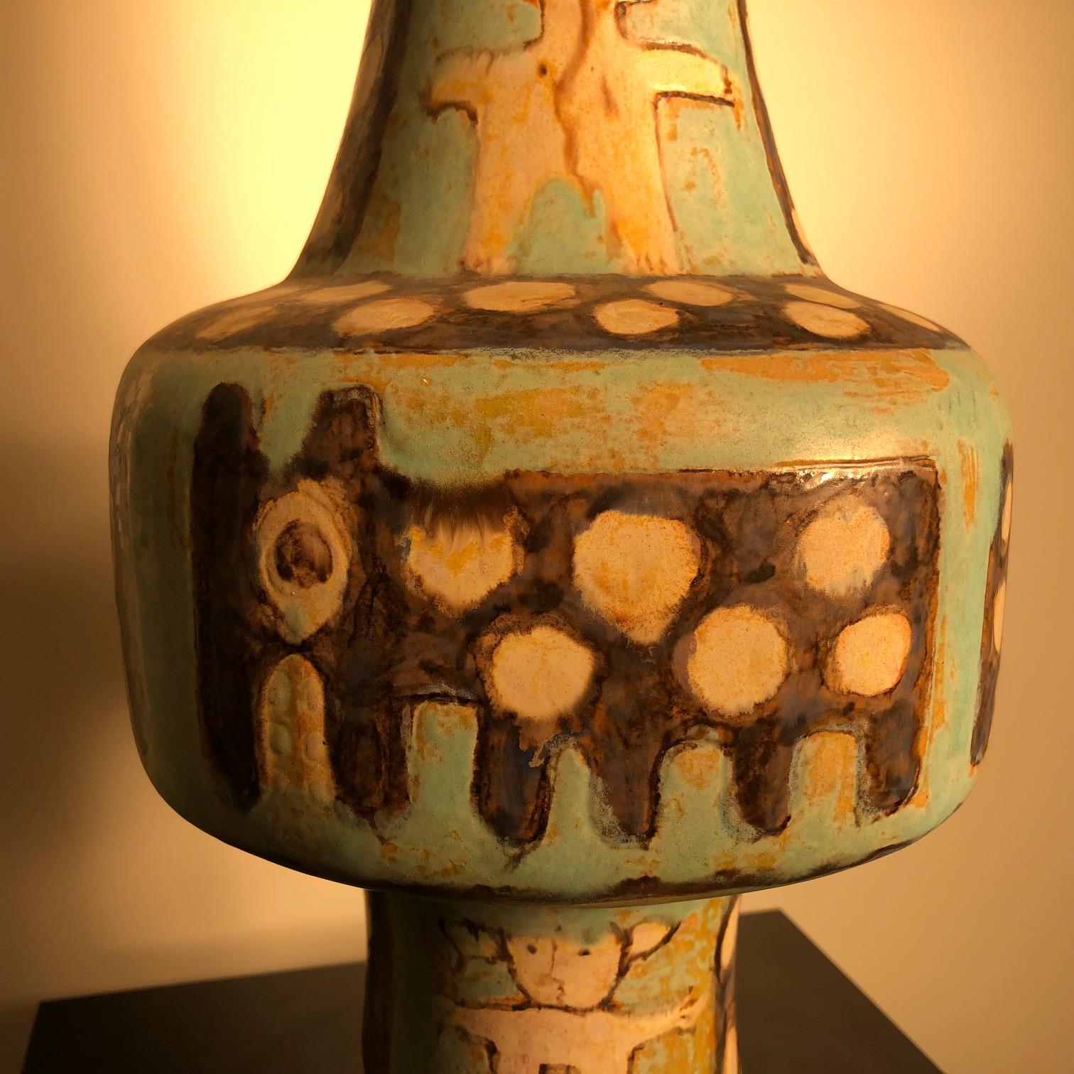 20th Century  Whimsical Hand Thrown Vase Lamp Base Teddy Bear  For Sale