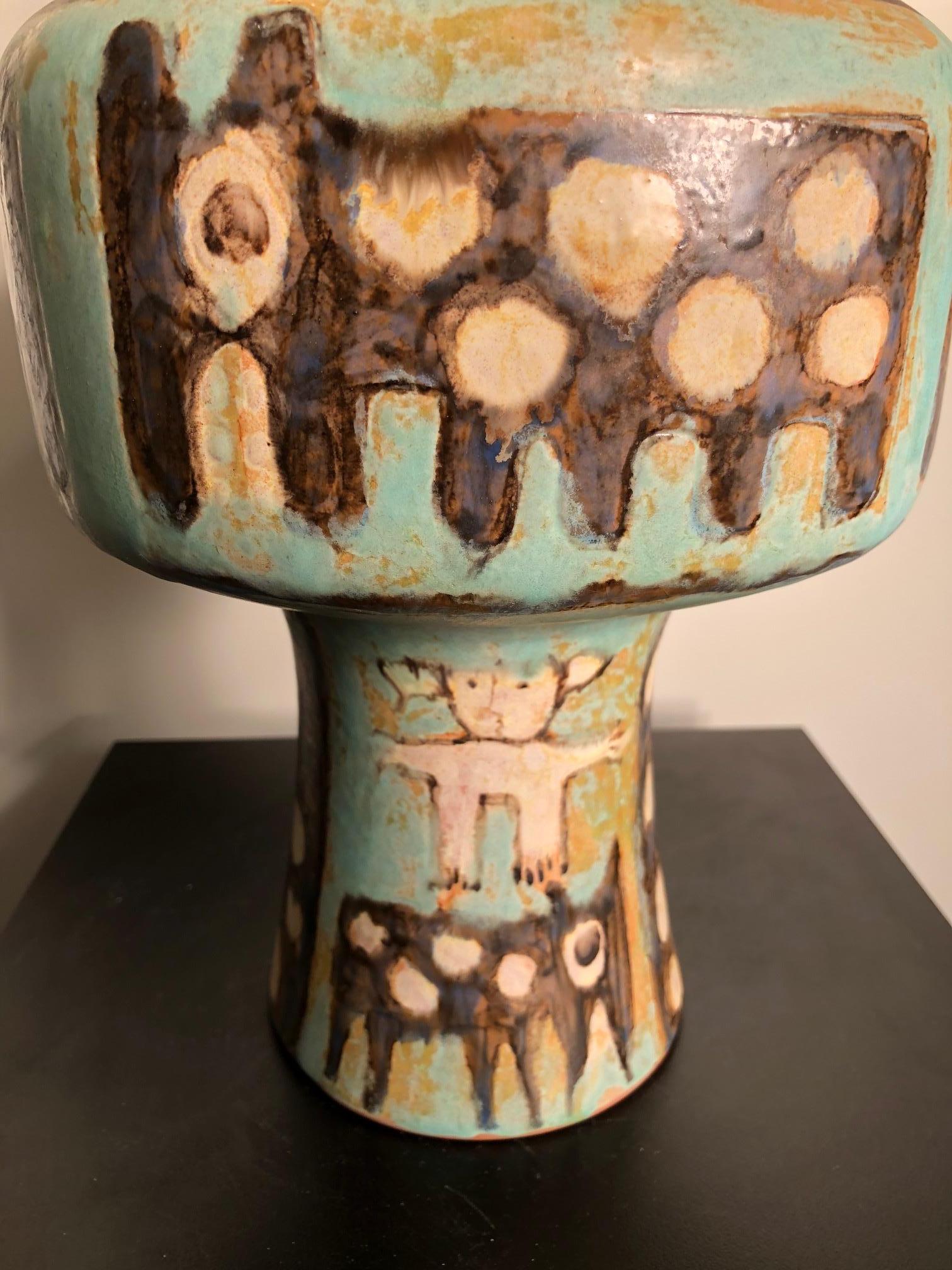 German  Whimsical Hand Thrown Vase Lamp Base Teddy Bear  For Sale