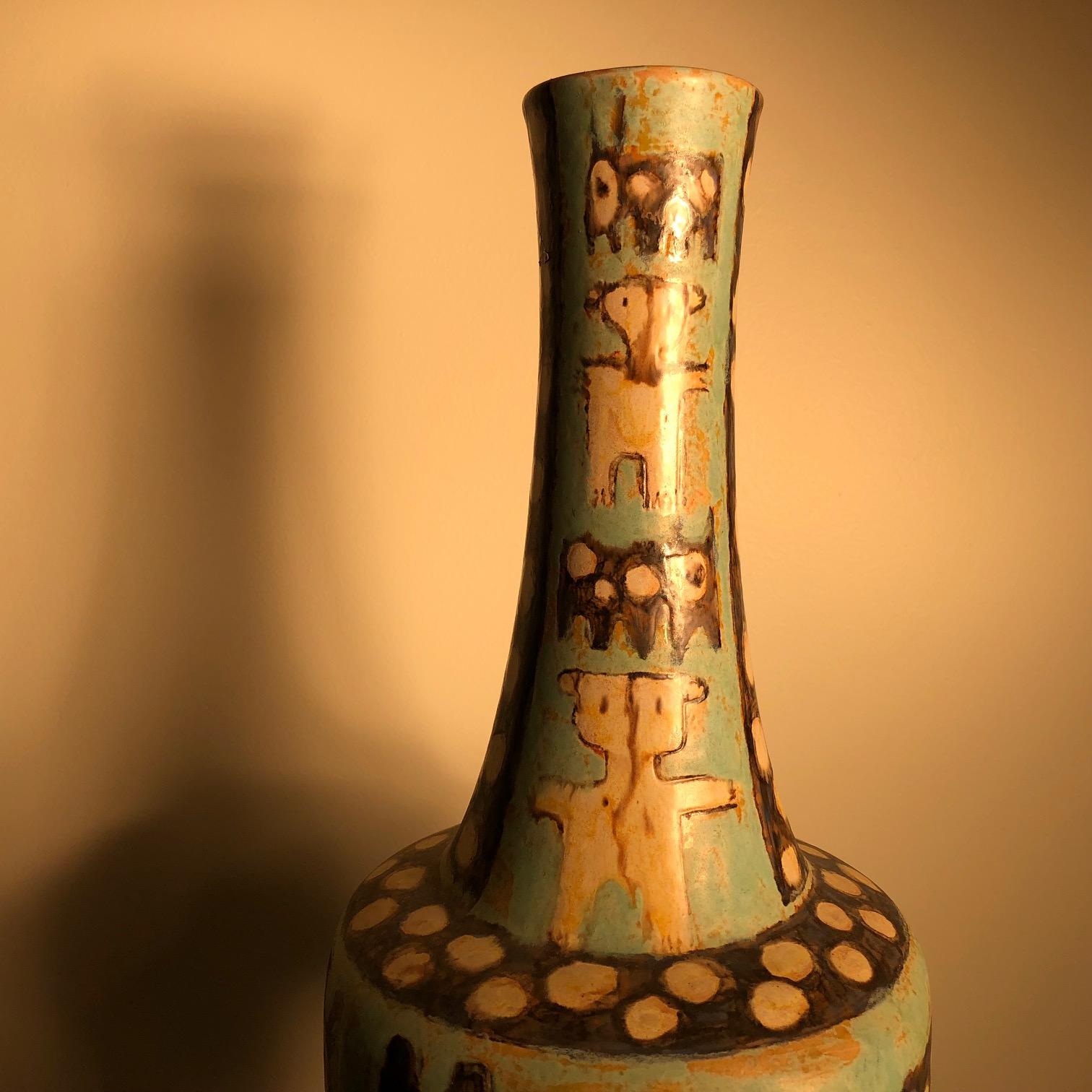 Whimsical Hand Thrown Vase Lamp Base Teddy Bear In Good Condition In South Burlington, VT