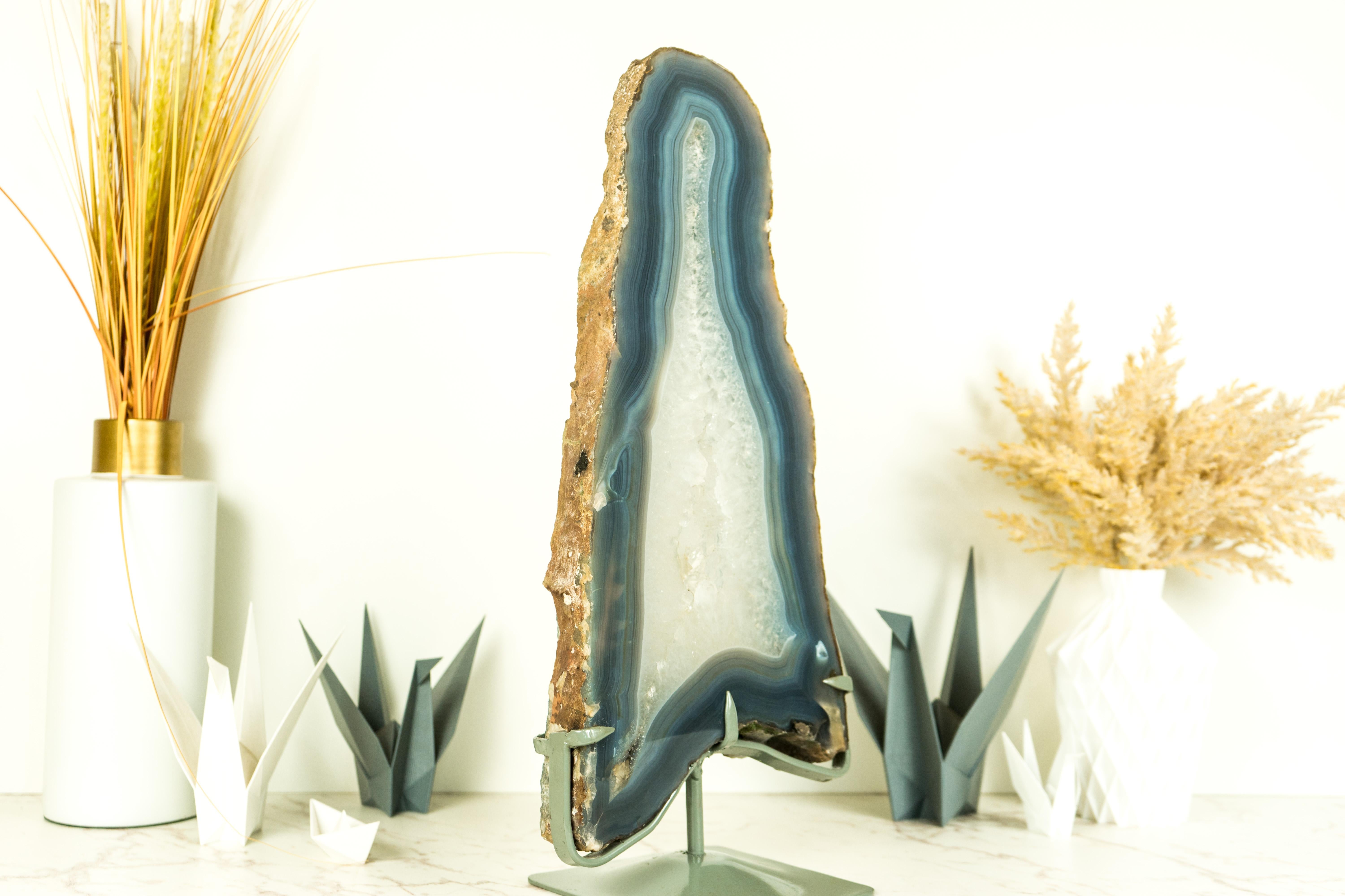 Tall White and Blue Lace Agate Geode Slice, All-Natural & Doube-Sided  For Sale 5