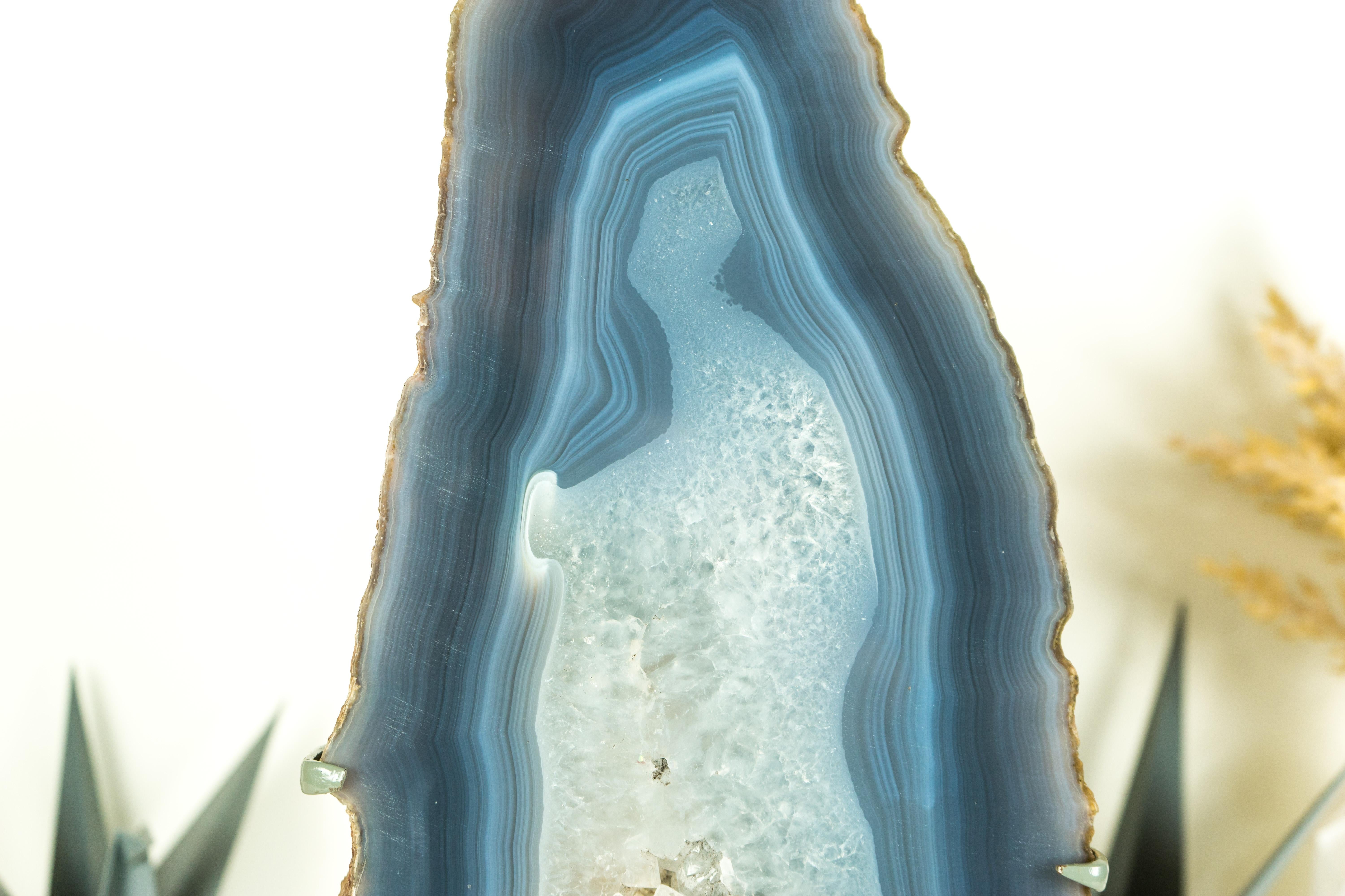 Tall White and Blue Lace Agate Geode Slice, All-Natural For Sale 1