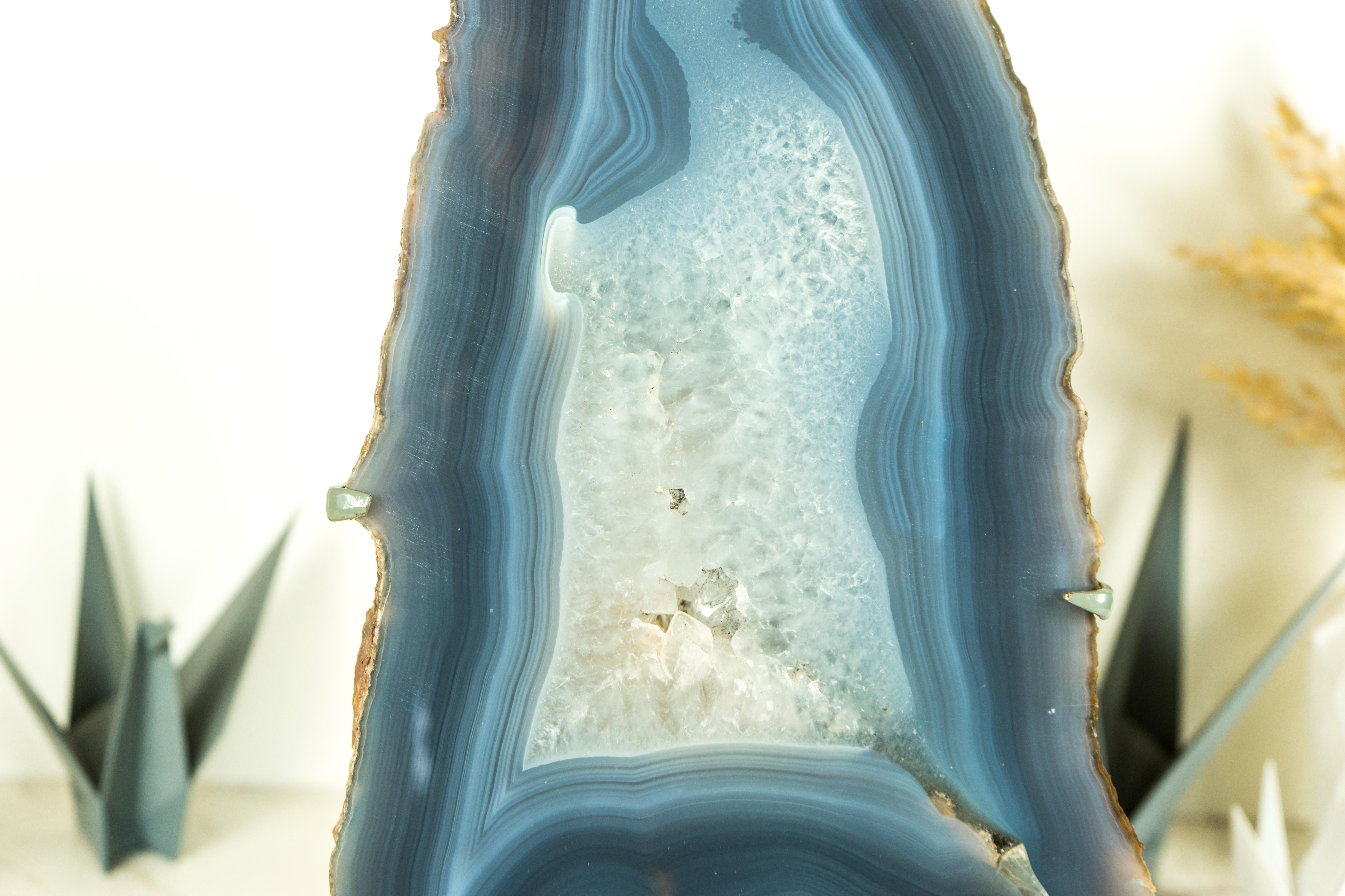 Tall White and Blue Lace Agate Geode Slice, All-Natural For Sale 2