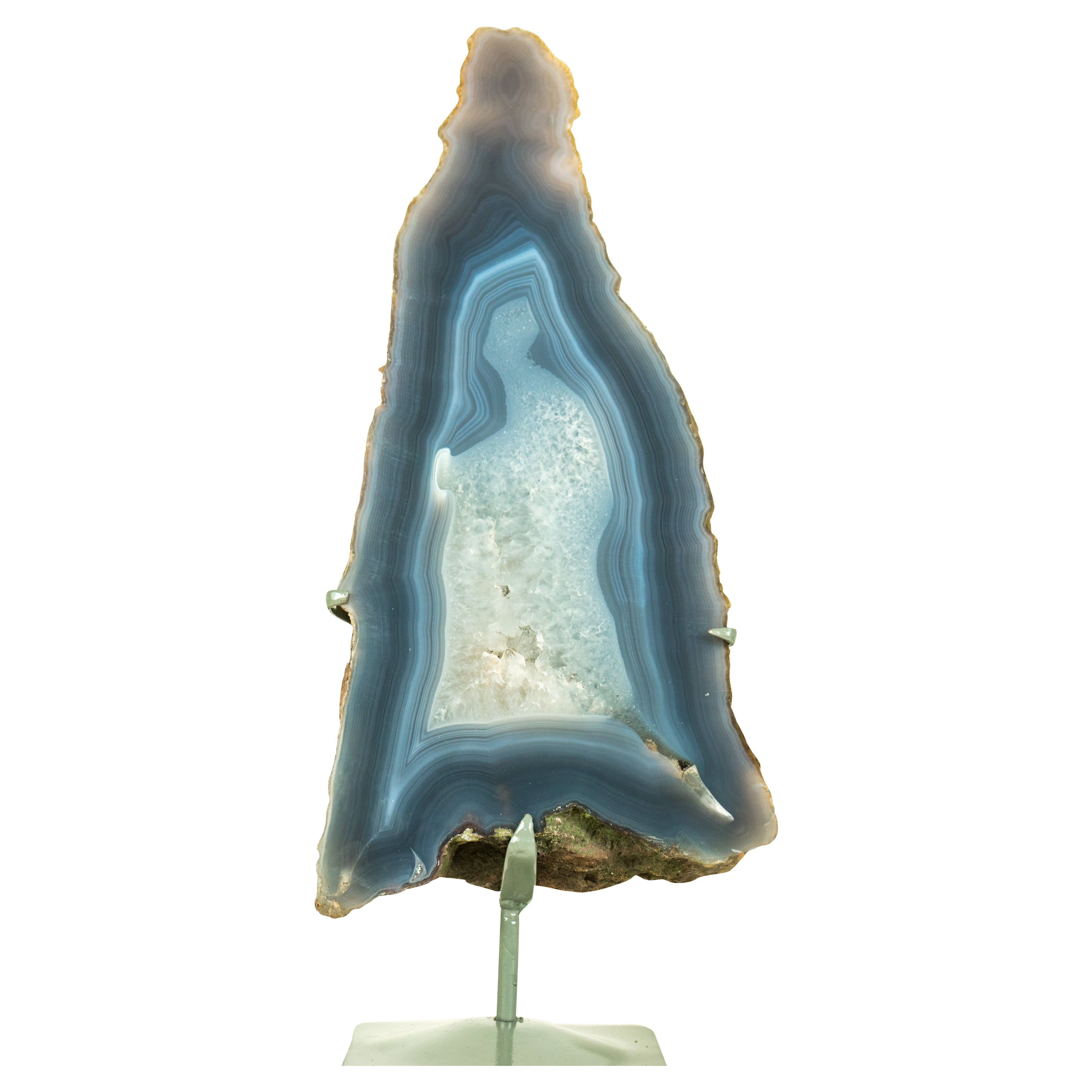 Tall White and Blue Lace Agate Geode Slice, All-Natural