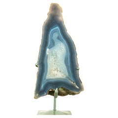 Tall White and Blue Lace Agate Geode Slice, All-Natural