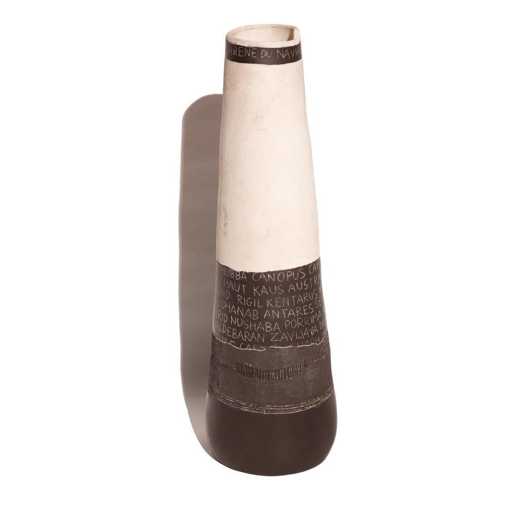 Hand-Crafted Tall White and Brown Italian Studio Ceramic For Sale