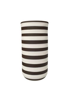Vaso alto in ceramica a righe bianche e marrone scuro, Turchia, contemporaneo