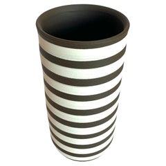 Tall White and Dark Brown Stripe Ceramic Vase, Turkey, Contemporary