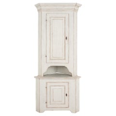 Tall White Corner Cabinet Cupboard, Sweden circa 1820-40