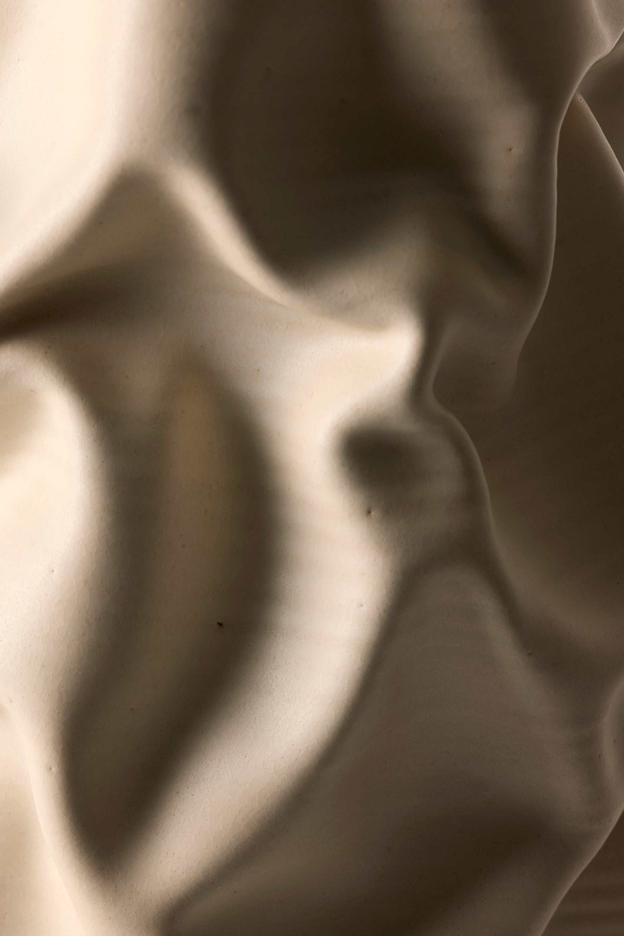 Contemporary Tall White Crumpled Form No 152, a creased vase by Nicholas Arroyave-Portela For Sale